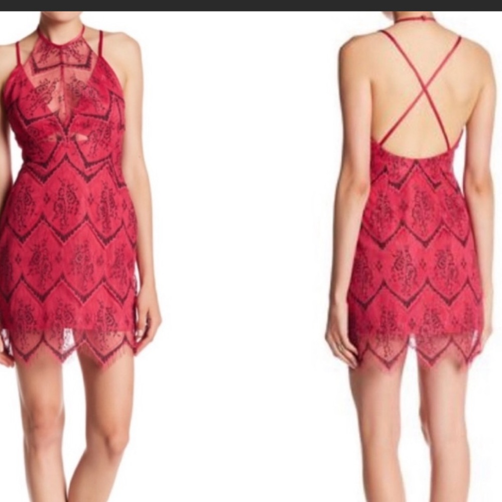 lace pink free people mini dress